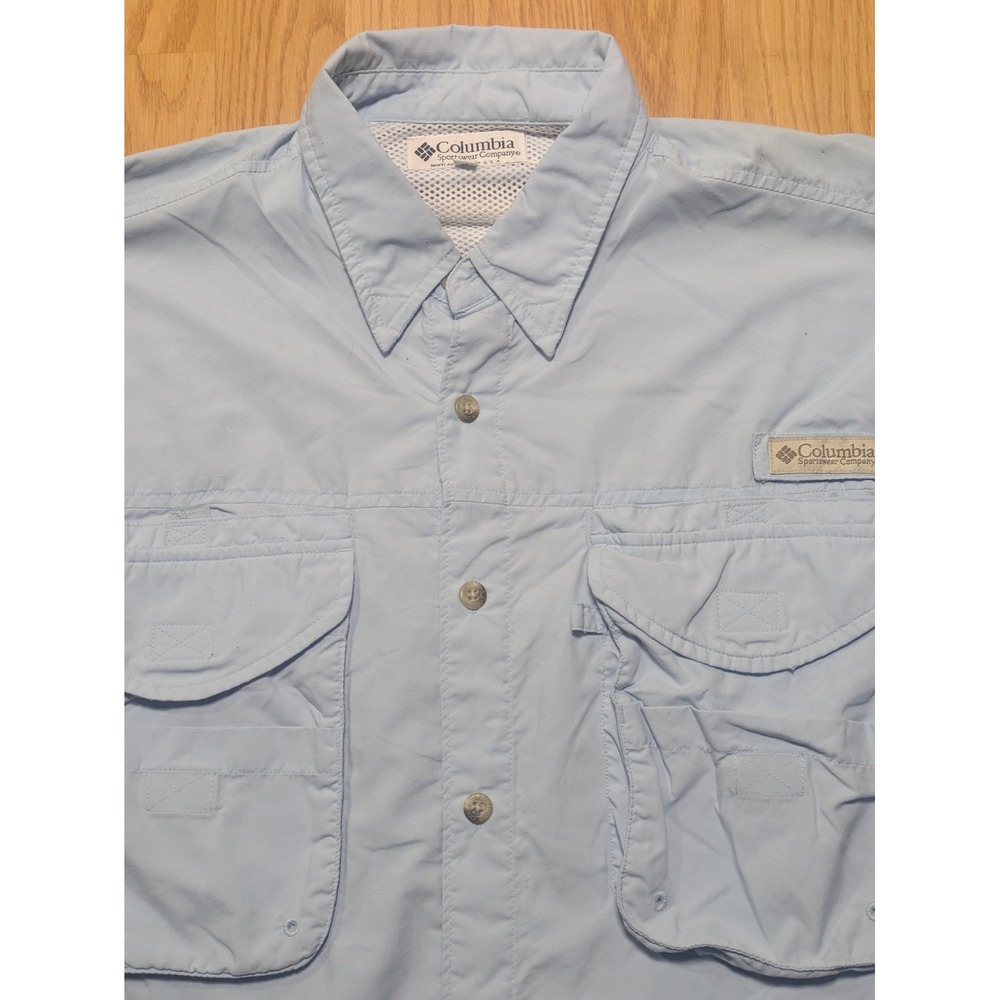 Columbia Mens PFG Bahama II Long Sleeve Fishing Shirt Light Blue Medium